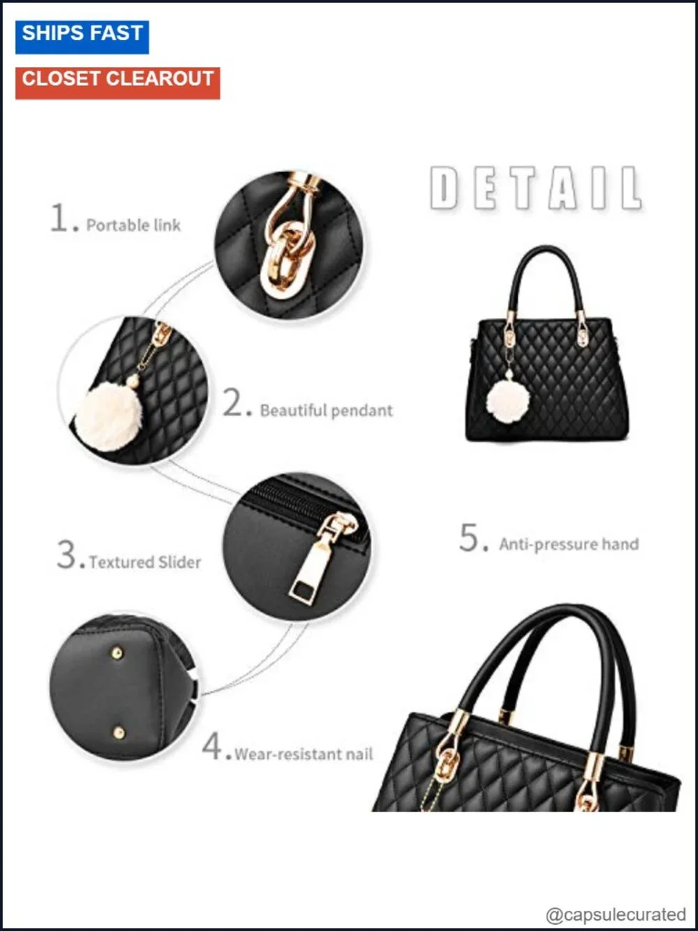 Womens Faux Leather Satchel Bag Top-Handle Shoulder Purse Tote with Pompon